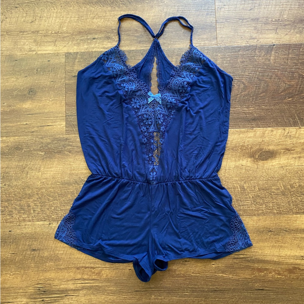 Victoria’s Secret navy blue lace pajama romper | “something blue” | size S